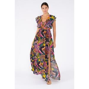 TAJ BY SABRINA CRIPPA Flamingo Maxi Dress High Summer Ruffle Women's S